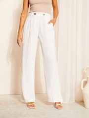 Friends Like These White Wide Leg Trousers with Linen - Image 1 of 4