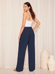 Friends Like These Blue Wide Leg Trousers With Linen - Image 4 of 4