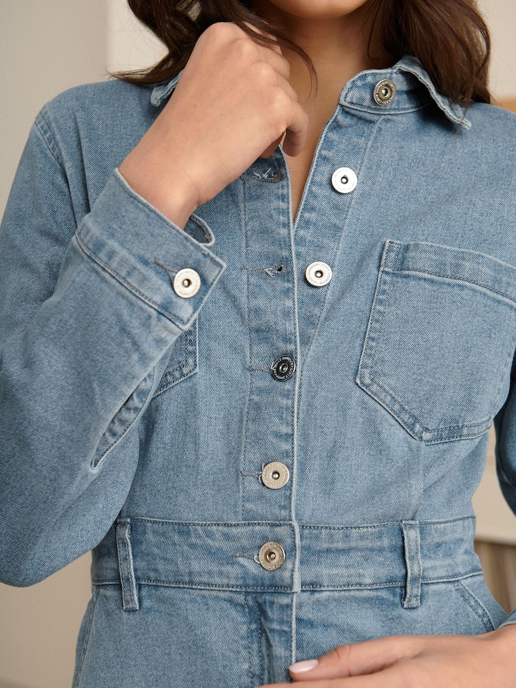 Lipsy Blue Denim Button Through Midi Dress - Image 5 of 5