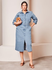 Lipsy Blue Curve Denim Button Through Midi Dress - Image 1 of 4