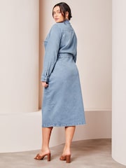 Lipsy Blue Curve Denim Button Through Midi Dress - Image 2 of 4