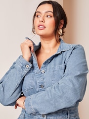 Lipsy Blue Curve Denim Button Through Midi Dress - Image 3 of 4