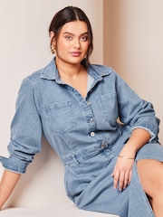 Lipsy Blue Curve Denim Button Through Midi Dress - Image 4 of 4