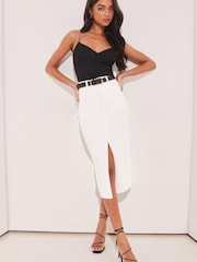 Lipsy White Denim High Rise Split Front Midi Skirt - Image 3 of 4