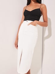 Lipsy White Denim High Rise Split Front Midi Skirt - Image 4 of 4