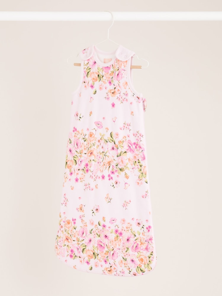 Lipsy Pink Floral Baby 100% Cotton 2.5 Tog Sleep Bag - Image 1 of 5