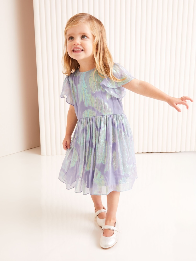 Lipsy Lilac Purple Shimmer Occasion Dress (3mths-6yrs) - Image 2 of 4