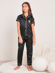 Lipsy Black Satin Shirt And Long Leg Pyjamas - Image 1 of 4