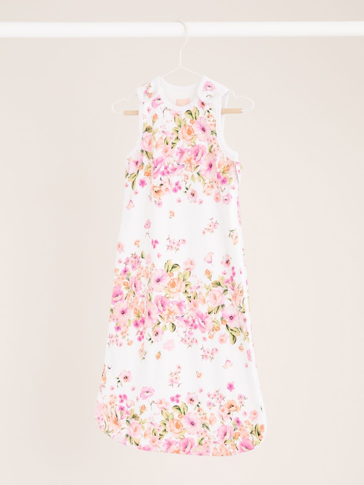 Lipsy White/Pink Floral Baby 100% Cotton 1 Tog Sleep Bag - Image 1 of 5