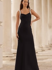 Lipsy Black Pearl Strap Cowl Maxi Bridesmaid Dress - Image 1 of 4