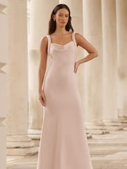 Lipsy Pink Pearl Strap Cowl Maxi Bridesmaid Dress - Image 1 of 4