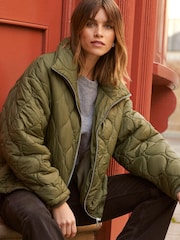 Friends Like These Khaki Green Relaxed Qulited Jacket - Image 1 of 4