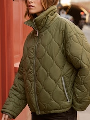 Friends Like These Khaki Green Relaxed Qulited Jacket - Image 2 of 4