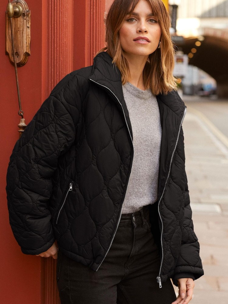 Friends Like These Black Relaxed Qulited Jacket - Image 1 of 4