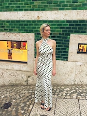 Amy Lynn Green Baia Polka Dot Satin Halter Dress - Image 1 of 8