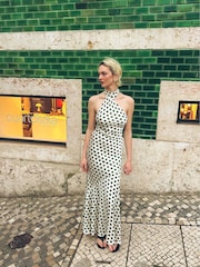 Amy Lynn Green Baia Polka Dot Satin Halter Dress - Image 2 of 8