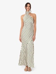 Amy Lynn Green Baia Polka Dot Satin Halter Dress - Image 5 of 8