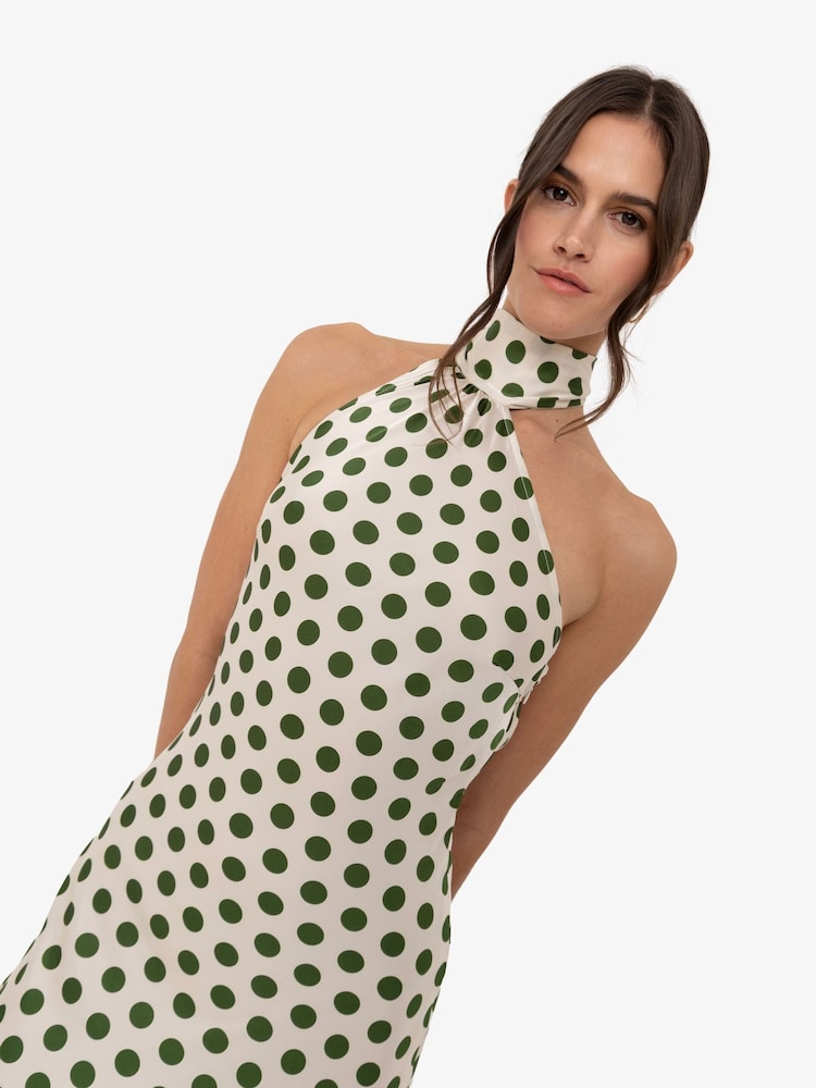 green satin polka dot dress Green Polka Dot Dress - Satin Mini Dress - Mini Halter Dress