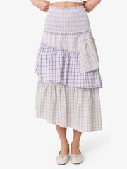 Amy Lynn Blue Thea Multi Check Smocked Tiered Skirt - Image 1 of 7