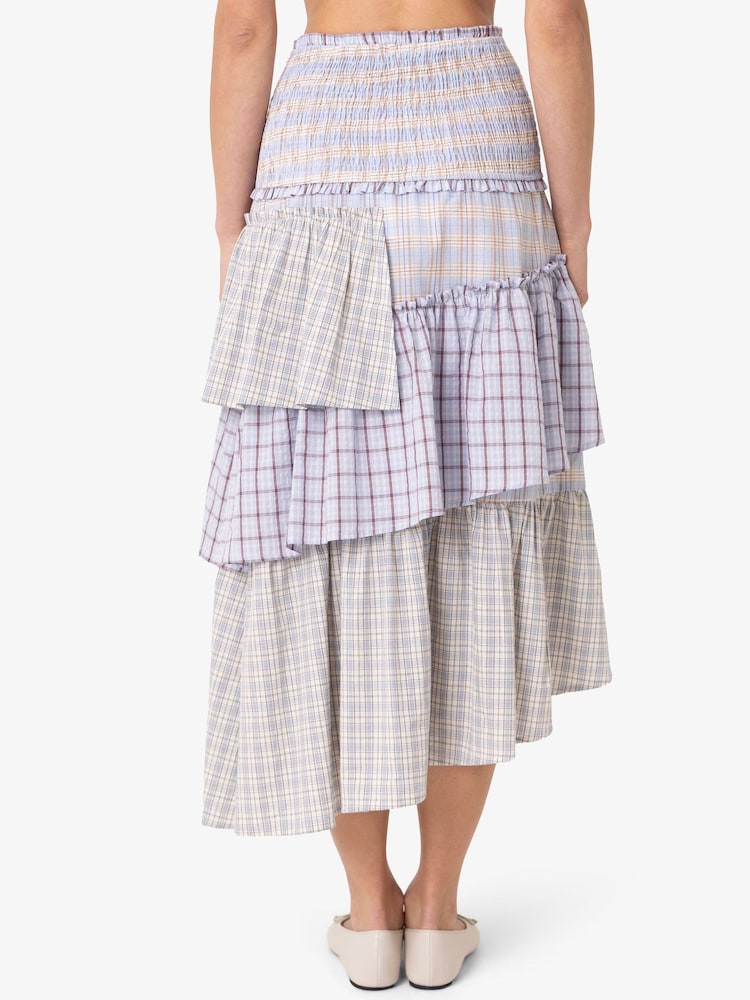 Amy Lynn Blue Thea Multi Check Smocked Tiered Skirt - Image 2 of 7