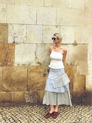 Amy Lynn Blue Thea Multi Check Smocked Tiered Skirt - Image 6 of 7