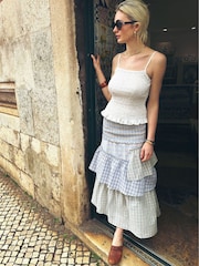 Amy Lynn Blue Thea Multi Check Smocked Tiered Skirt - Image 7 of 7