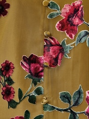 Olive Grön - Love & Roses Burnout Notch Neck Långärmad Blus - Bild 5 av 5