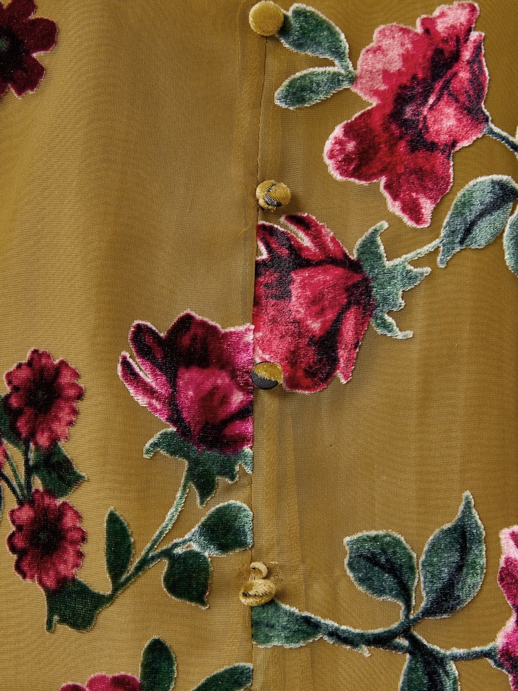 Olive Grön - Love & Roses Burnout Notch Neck Långärmad Blus - Bild 5 av 5
