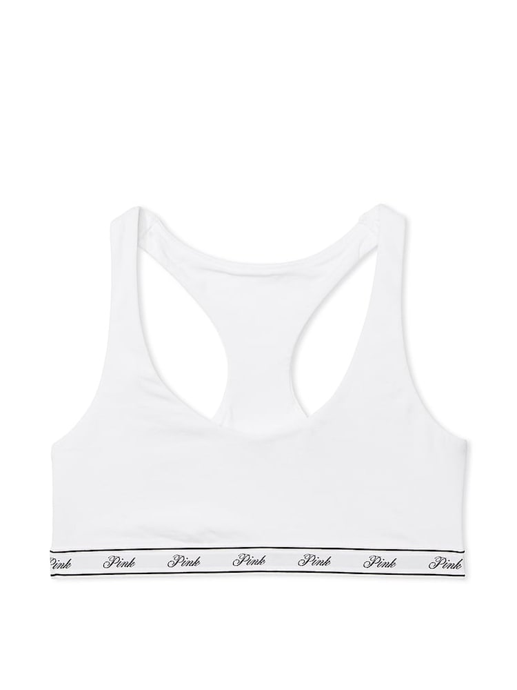 Victoria's Secret PINK Optic White Cotton Racerback Scoop Low Impact Bralette - Image 3 of 3