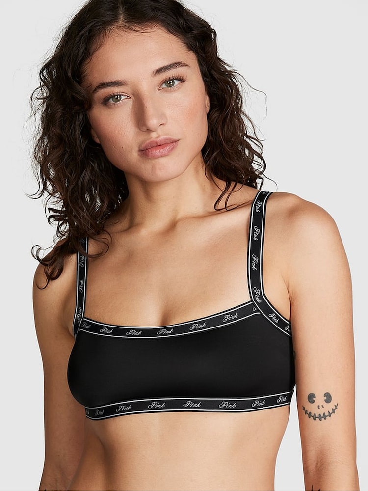Victoria's Secret PINK Black Soft Stretch Logo Scoop Bralette - Image 1 of 3