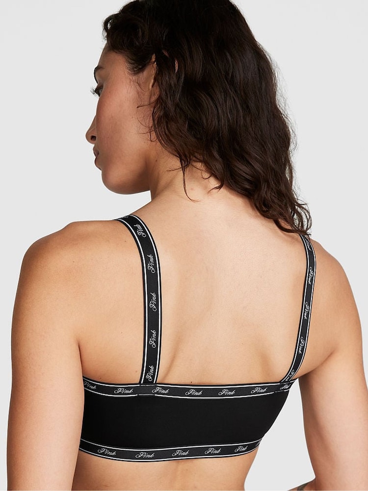 Victoria's Secret PINK Black Soft Stretch Logo Scoop Bralette - Image 2 of 3 Victoria's Secret PINK Black Soft Stretch Logo Scoop Bralette - Image 2 of 3