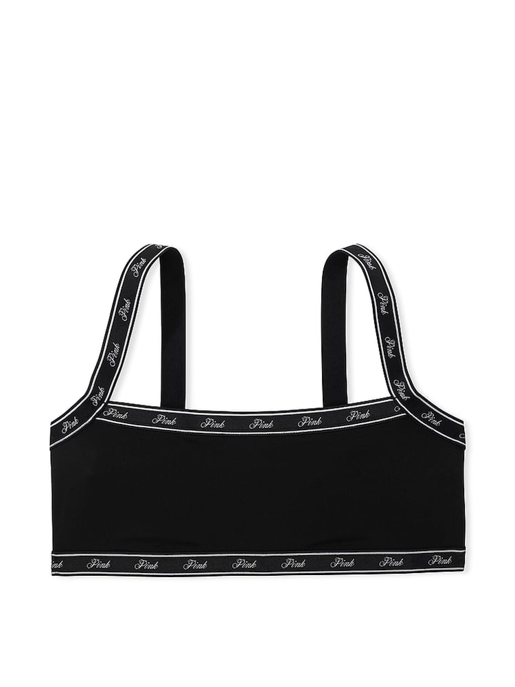 Victoria's Secret PINK Black Soft Stretch Logo Scoop Bralette - Image 3 of 3