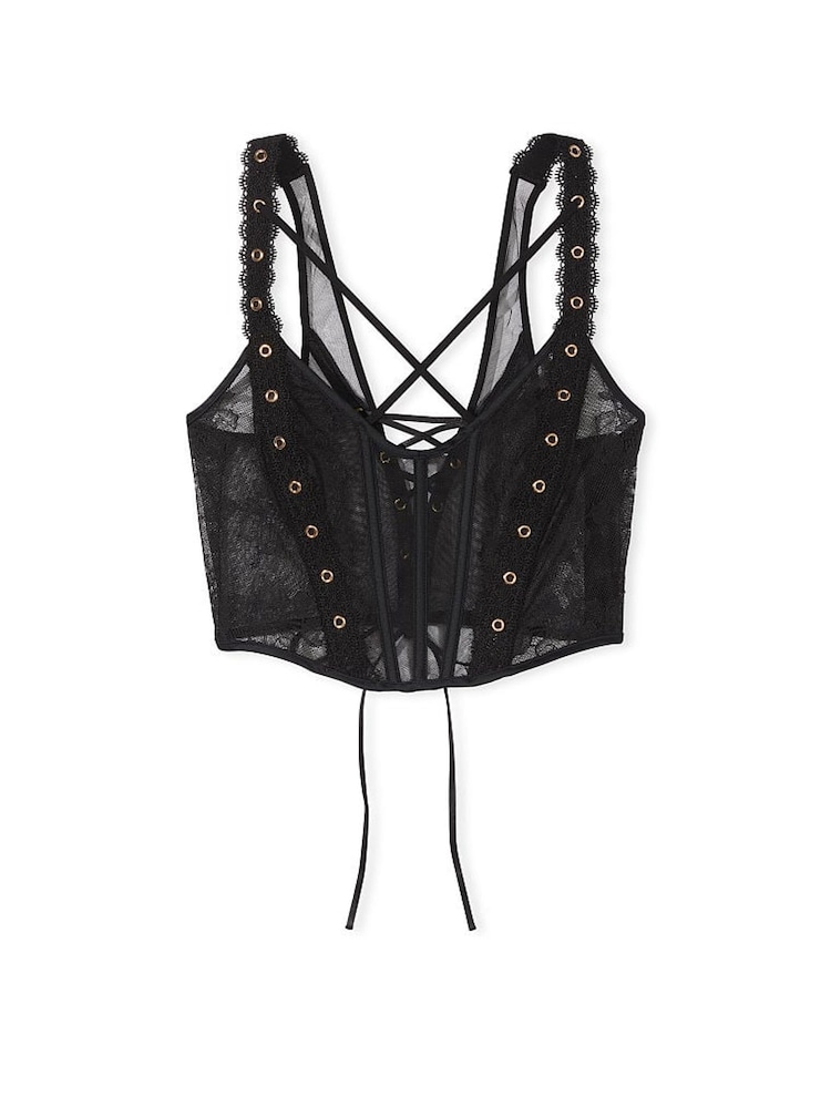 Victoria's Secret Black Lace Unlined Demi Eyelet Corset Bra Top - Image 3 of 3
