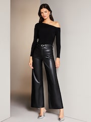 Lipsy Black Asymmetic Bardot Neck Slinky Top - Image 3 of 4