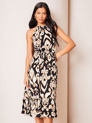 Lipsy Ikat Print Jersey Sleeveless Halter Summer Holiday Midi Dress - Image 1 of 4