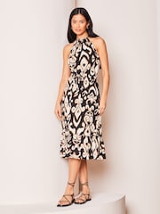 Lipsy Ikat Print Jersey Sleeveless Halter Summer Holiday Midi Dress - Image 3 of 4