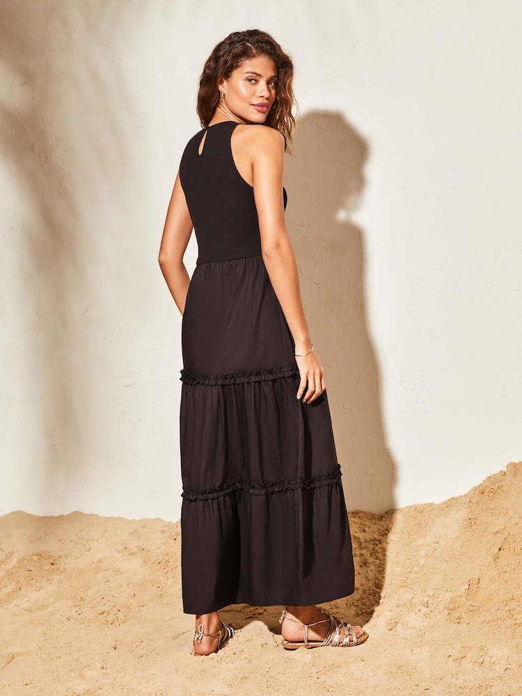 Lipsy Black Halter Sleeveless Hybrid Mix Tiered Maxi Dress - Image 2 of 4