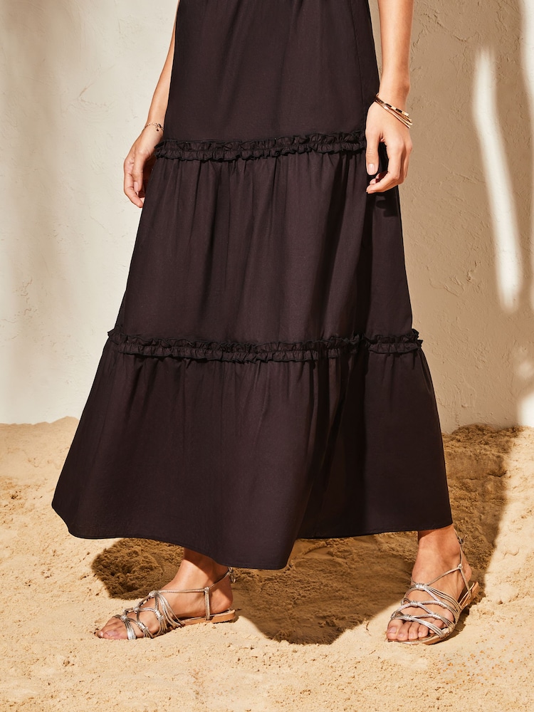 Lipsy Black Halter Sleeveless Hybrid Mix Tiered Maxi Dress - Image 4 of 4 Lipsy Black Halter Sleeveless Hybrid Mix Tiered Maxi Dress - Image 4 of 4