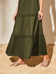 Lipsy Khaki Halter Sleeveless Hybrid Mix Tiered Maxi Dress - Image 4 of 4