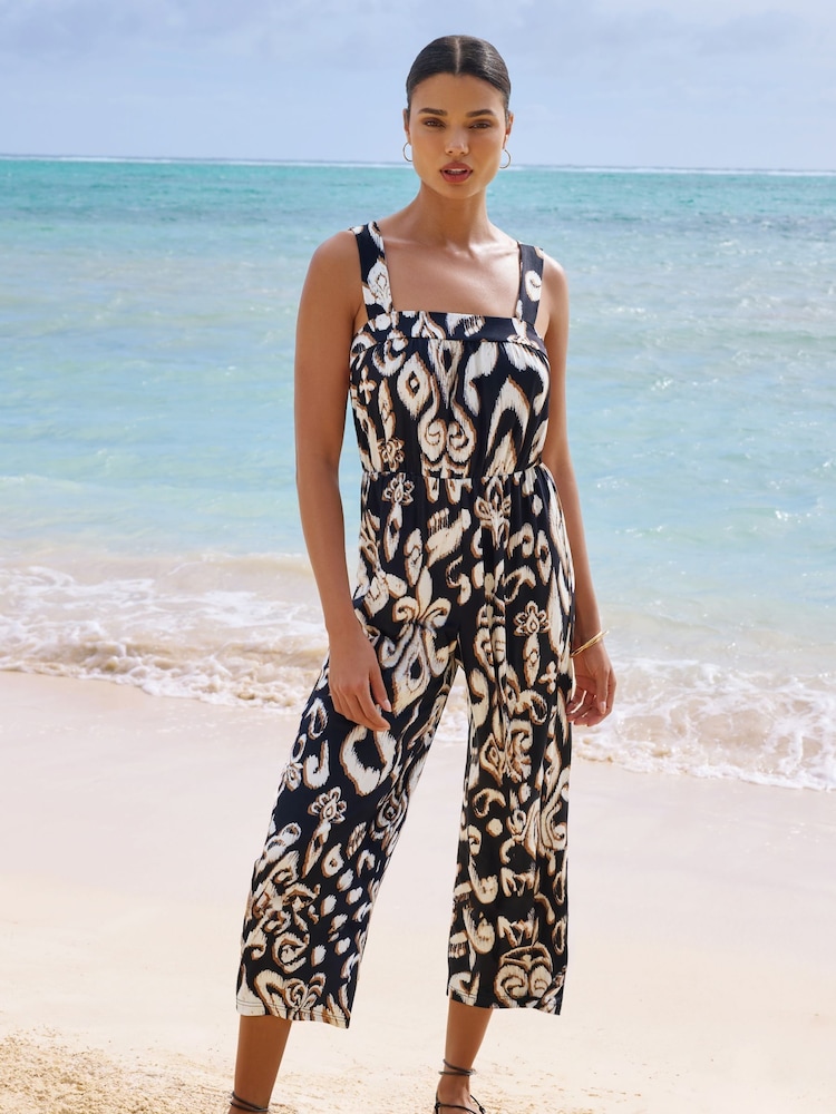 Lipsy Brown Square Neck Culotte Jumpsuit - Image 1 of 4