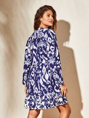 Lipsy Blue Printed Mini Smock Summer Shirt Dress - Image 2 of 4