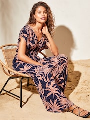 Lipsy Navy Blue V Neck Wrap Holiday Shop Jumpsuit - Image 1 of 4