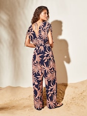 Lipsy Navy Blue V Neck Wrap Holiday Shop Jumpsuit - Image 2 of 4