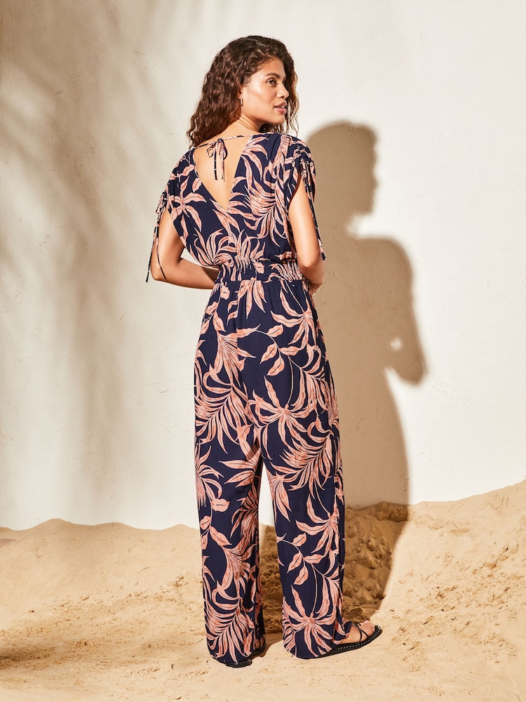Lipsy Navy Blue V Neck Wrap Holiday Shop Jumpsuit - Image 2 of 4