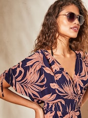 Lipsy Navy Palm Print V Neck Wrap Holiday Playsuit - Image 4 of 4
