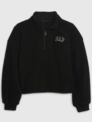 Gap Black Sherpa Quarter Zip Long Sleeve Mock Neck Sweatshirt - Image 1 of 1