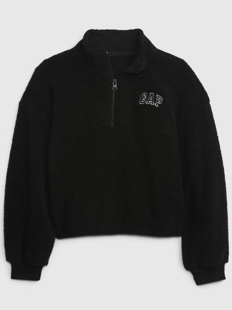 Gap Black Sherpa Quarter Zip Long Sleeve Mock Neck Sweatshirt - Image 1 of 1
