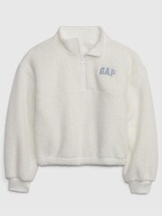 Gap White Sherpa Quarter Zip Long Sleeve Mock Neck Sweatshirt - Image 1 of 1