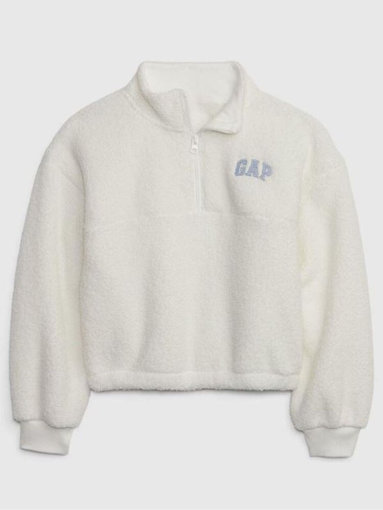Gap White Sherpa Quarter Zip Long Sleeve Mock Neck Sweatshirt - Image 1 of 1