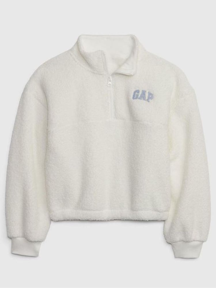 Gap White Sherpa Quarter Zip Long Sleeve Mock Neck Sweatshirt - Image 1 of 1 Gap White Sherpa Quarter Zip Long Sleeve Mock Neck Sweatshirt - Image 1 of 1